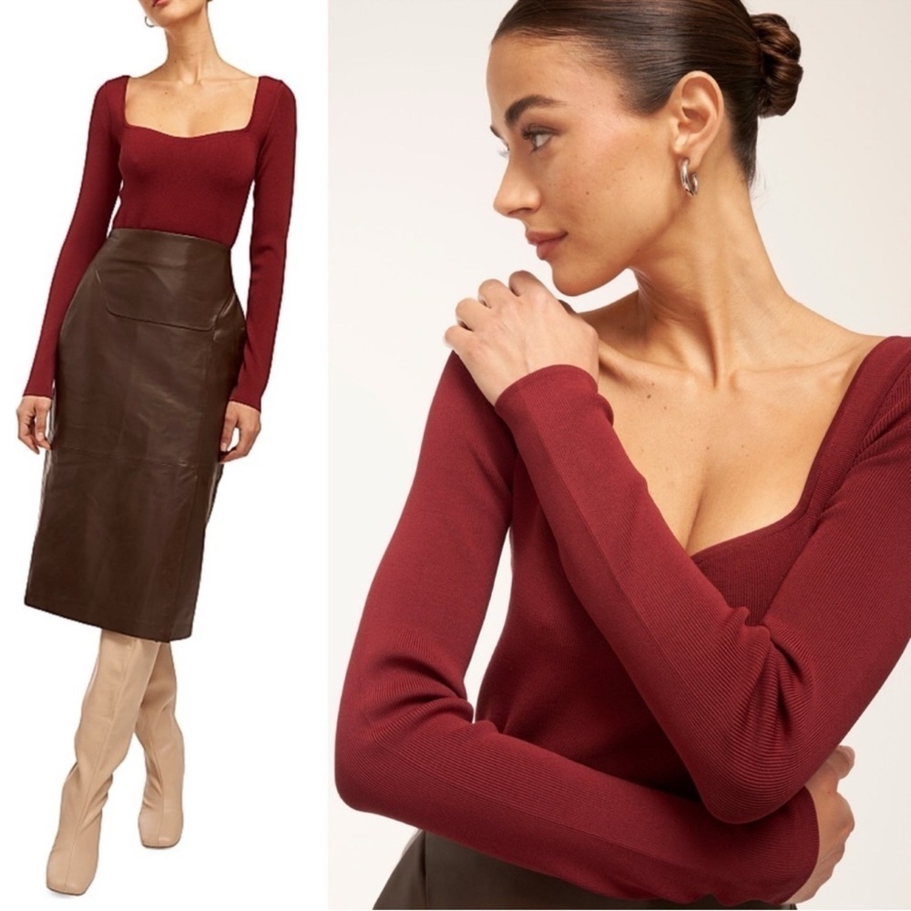 Equipment Top Knit Long Red Maroon Size Medium NEW